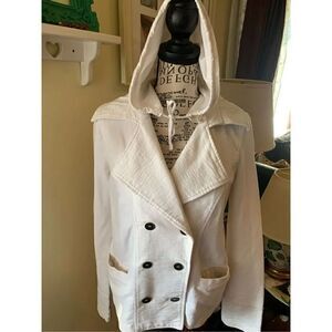 Guess Jacket Women's Winter White Double Breasted Hoodie Blazer